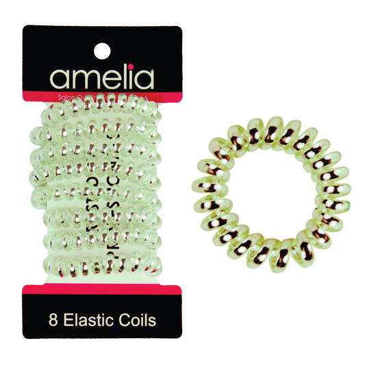 Amelia Beauty, 8 Small Shinny Elastic Hair Telephone Cord Coils, 1.5in Diameter Spiral Hair Ties, Strong Hold, Gentle on Hair, Lime Green