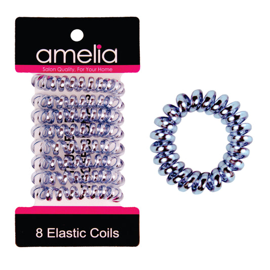 Amelia Beauty, 8 Small Shinny Elastic Hair Telephone Cord Coils, 1.5in Diameter Spiral Hair Ties, Strong Hold, Gentle on Hair, Sky Blue