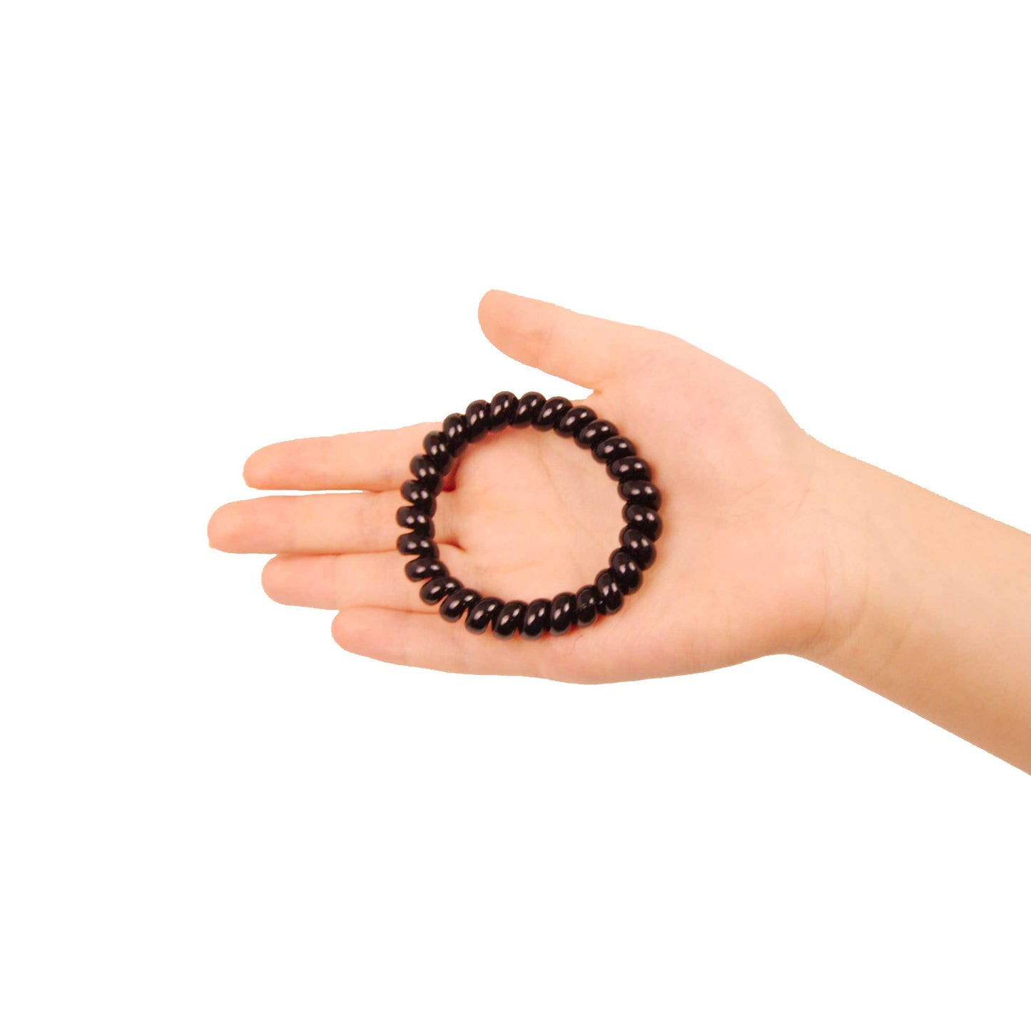 Amelia Beauty Products 8 Large Smooth Elastic Hair Coils, 2. 5in Diameter Thick Spiral Hair Ties, Gentle on Hair, Strong Hold and Minimizes Dents and Creases, Black