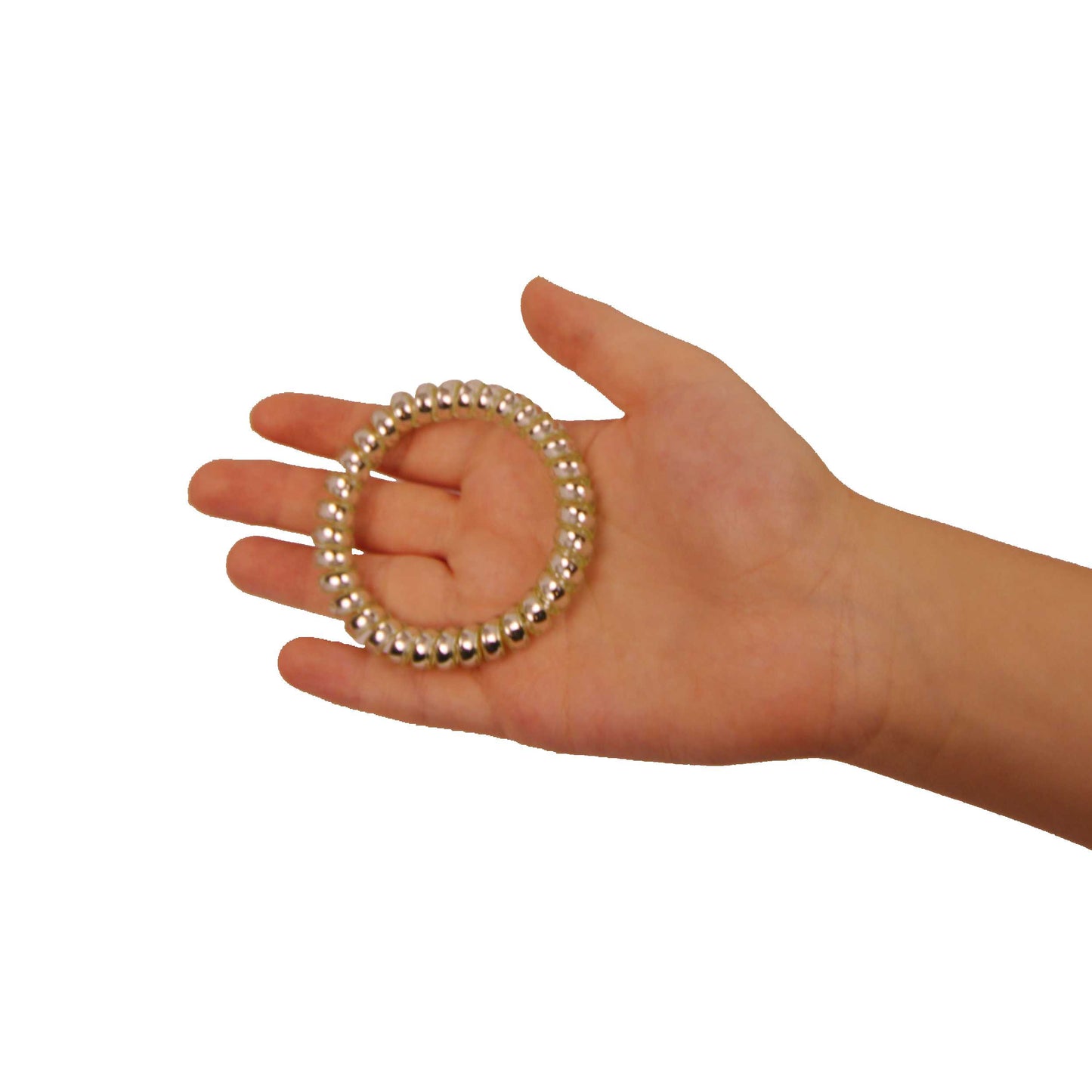 Amelia Beauty Products 8 Large Smooth Shiny Center Elastic Hair Coils, 2. 5in Diameter Thick Spiral Hair Ties, Gentle on Hair, Strong Hold and Minimizes Dents and Creases, Gold