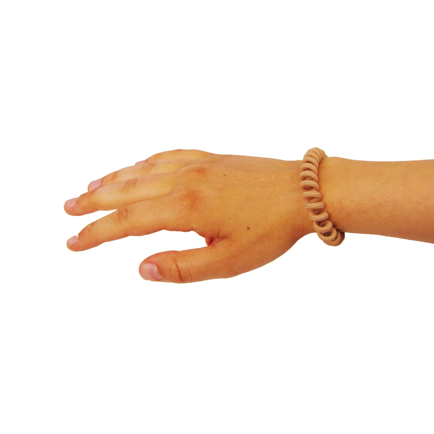 Amelia Beauty, 8 Small Fabric Wrapped Elastic Hair Coils, 1.75in Diameter Spiral Hair Ties, Gentle on Hair, Strong Hold and Minimizes Dents and Creases, Tan