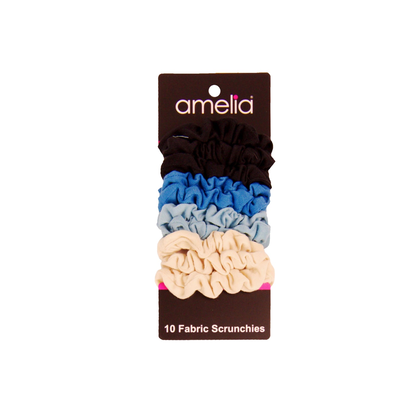 Amelia Beauty, Medium Ocean Mix Jersey Scrunchies, 2.5in Diameter, Gentle on Hair, Strong Hold, No Snag, No Dents or Creases. 10 Pack