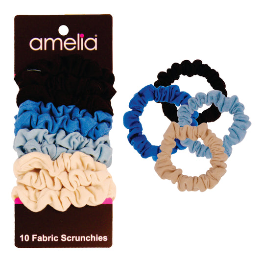 Amelia Beauty, Medium Ocean Mix Jersey Scrunchies, 2.5in Diameter, Gentle on Hair, Strong Hold, No Snag, No Dents or Creases. 10 Pack