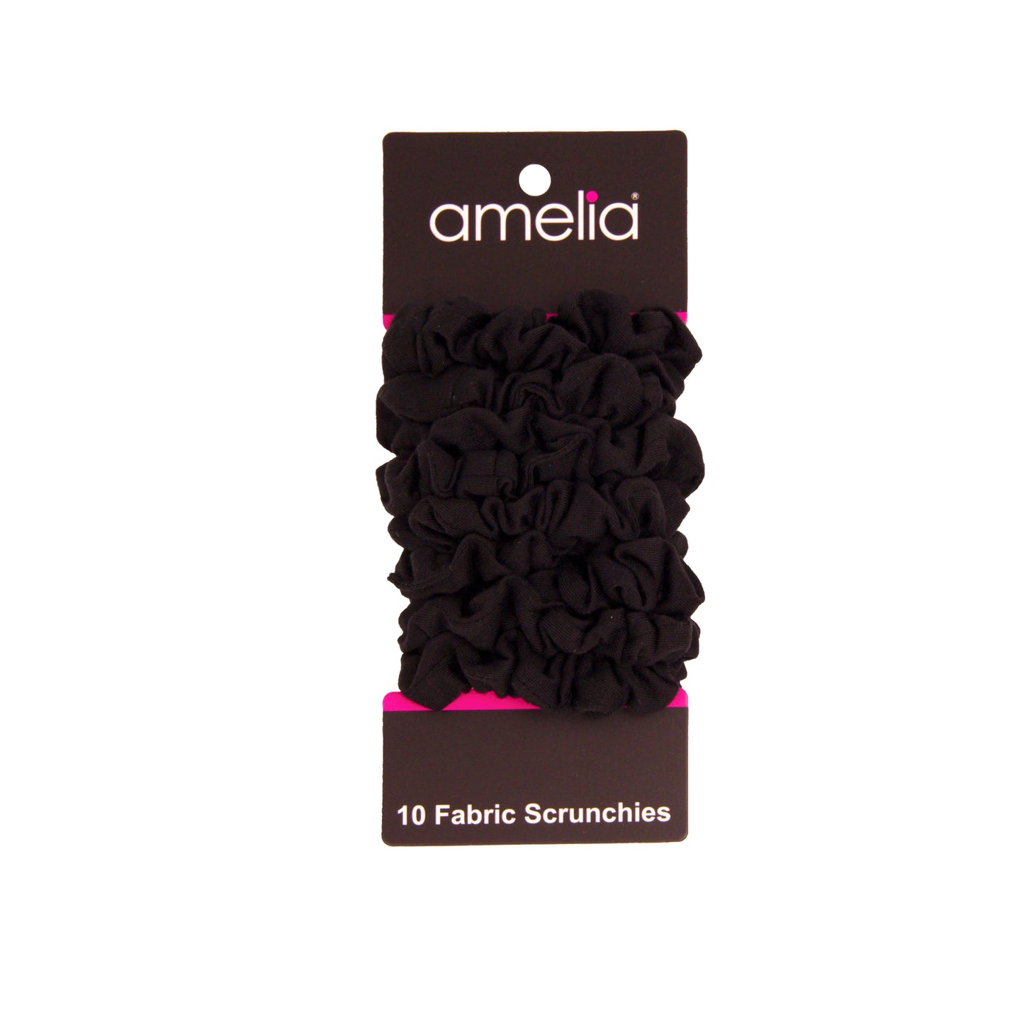 Amelia Beauty, Medium Black Jersey Scrunchies, 2.5in Diameter, Gentle on Hair, Strong Hold, No Snag, No Dents or Creases. 10 Pack