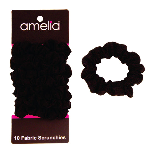 Amelia Beauty, Medium Black Jersey Scrunchies, 2.5in Diameter, Gentle on Hair, Strong Hold, No Snag, No Dents or Creases. 10 Pack