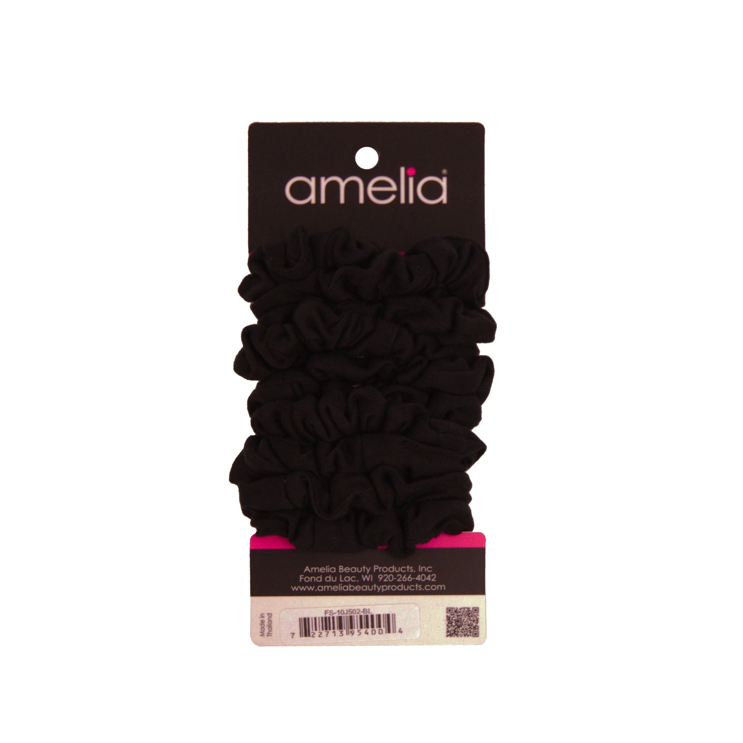 Amelia Beauty, Medium Black Jersey Scrunchies, 2.5in Diameter, Gentle on Hair, Strong Hold, No Snag, No Dents or Creases. 10 Pack