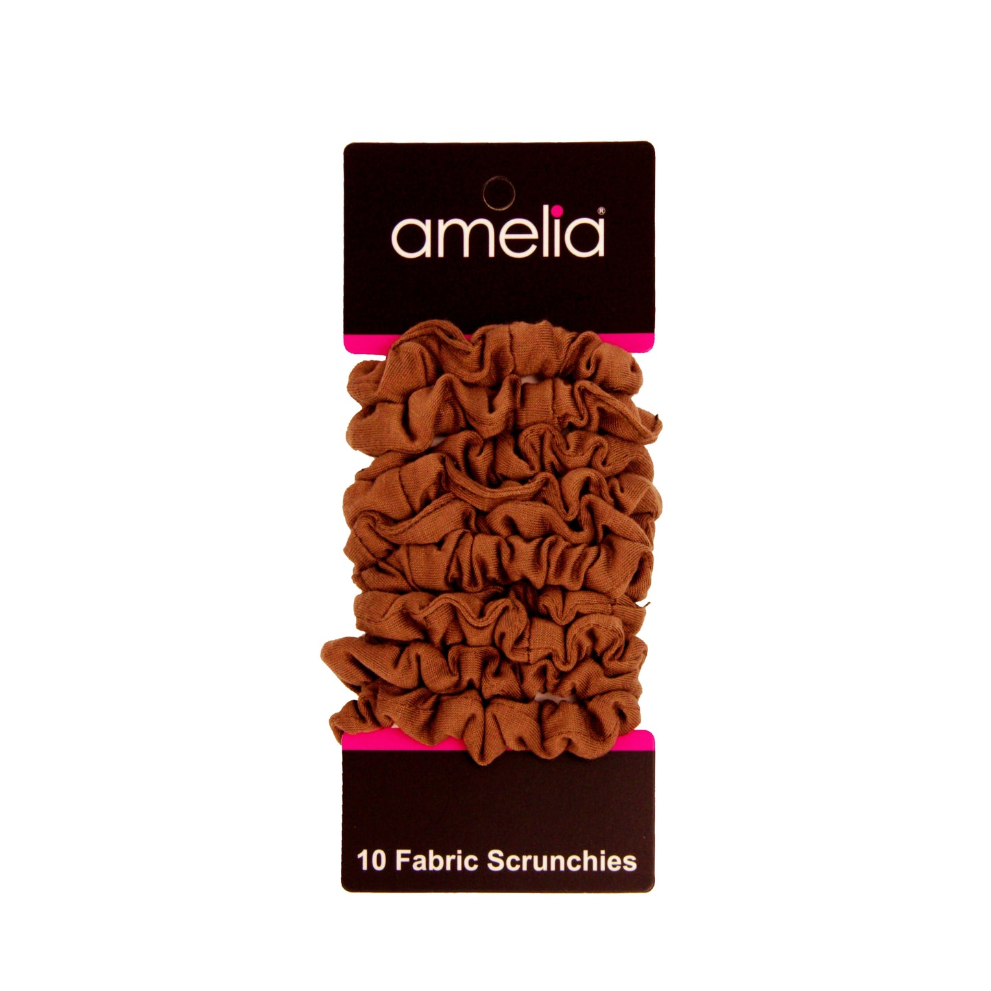 Amelia Beauty, Medium Brown Jersey Scrunchies, 2.5in Diameter, Gentle on Hair, Strong Hold, No Snag, No Dents or Creases. 10 Pack