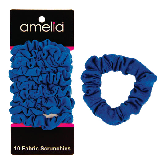 Amelia Beauty, Medium Blue Jersey Scrunchies, 2.5in Diameter, Gentle on Hair, Strong Hold, No Snag, No Dents or Creases. 10 Pack