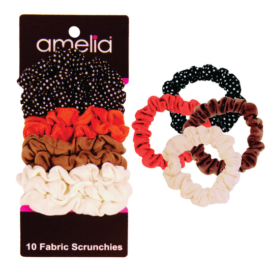 Amelia Beauty, Medium Fall Colors Jersey Scrunchies, 2.5in Diameter, Gentle on Hair, Strong Hold, No Snag, No Dents or Creases. 10 Pack