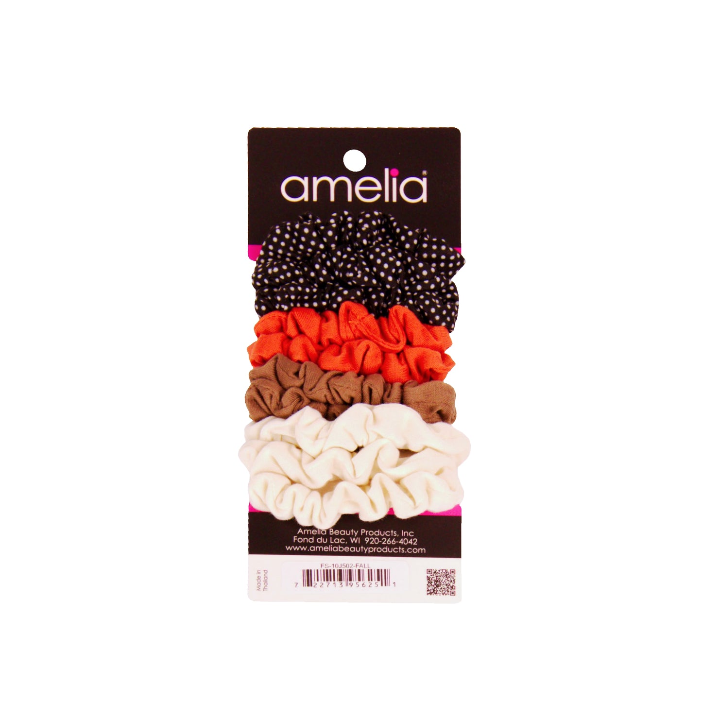 Amelia Beauty, Medium Fall Colors Jersey Scrunchies, 2.5in Diameter, Gentle on Hair, Strong Hold, No Snag, No Dents or Creases. 10 Pack