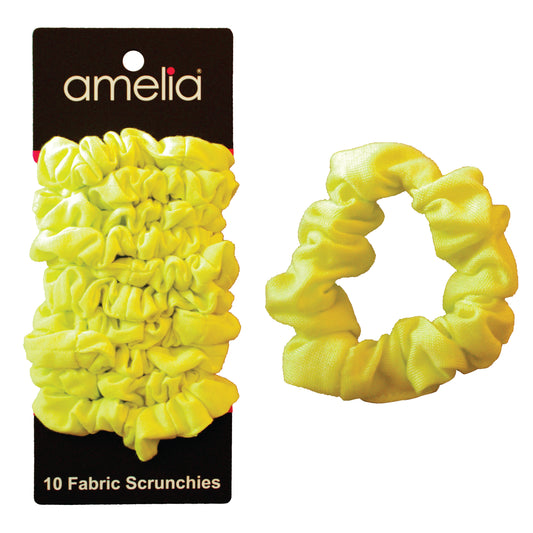 Amelia Beauty, Medium Neon Lime Jersey Scrunchies, 2.5in Diameter, Gentle on Hair, Strong Hold, No Snag, No Dents or Creases. 10 Pack