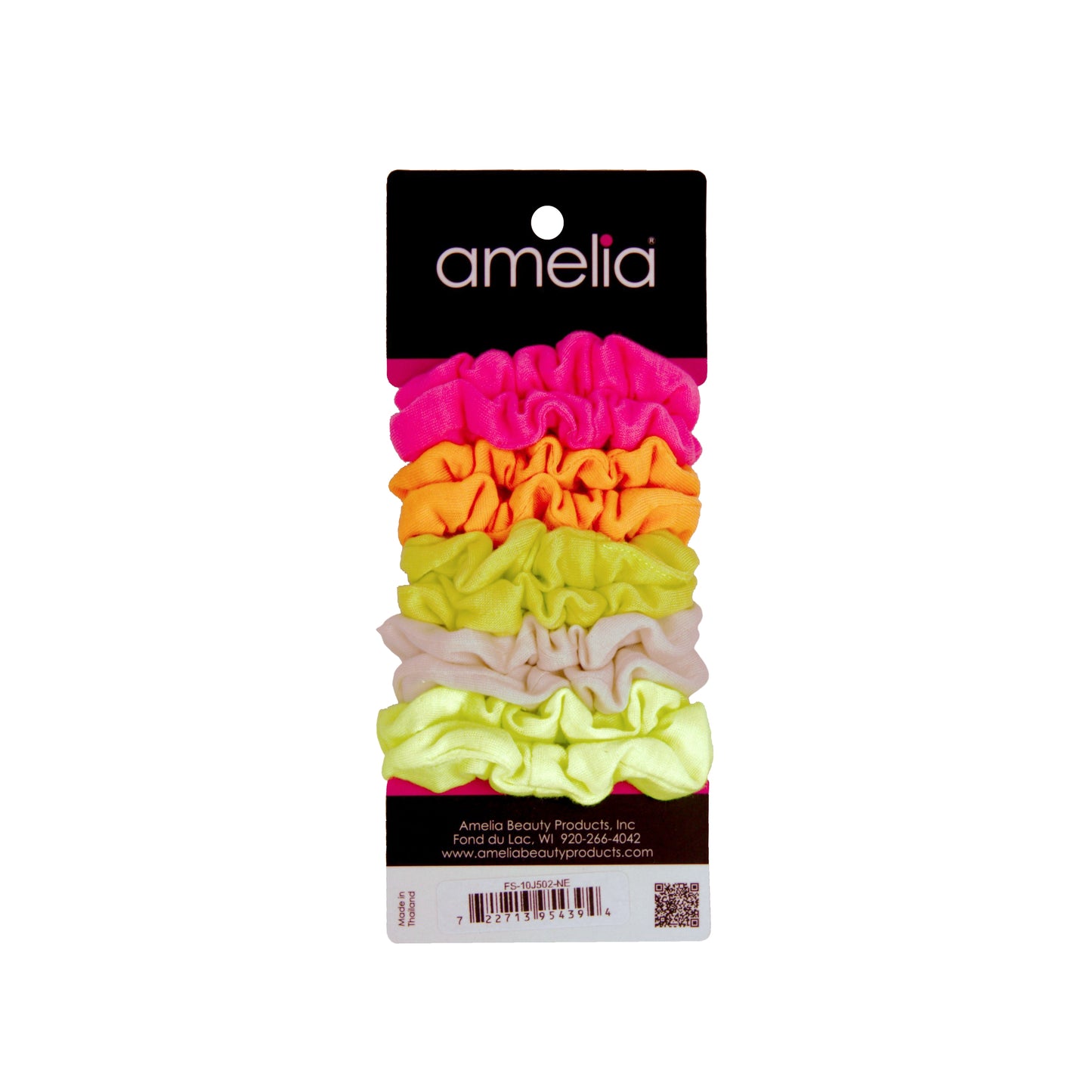 Amelia Beauty, Medium Neon Jersey Scrunchies, 2.5in Diameter, Gentle on Hair, Strong Hold, No Snag, No Dents or Creases. 10 Pack