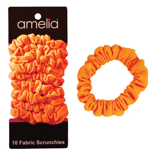 Amelia Beauty, Medium Neon Orange Jersey Scrunchies, 2.5in Diameter, Gentle on Hair, Strong Hold, No Snag, No Dents or Creases. 10 Pack