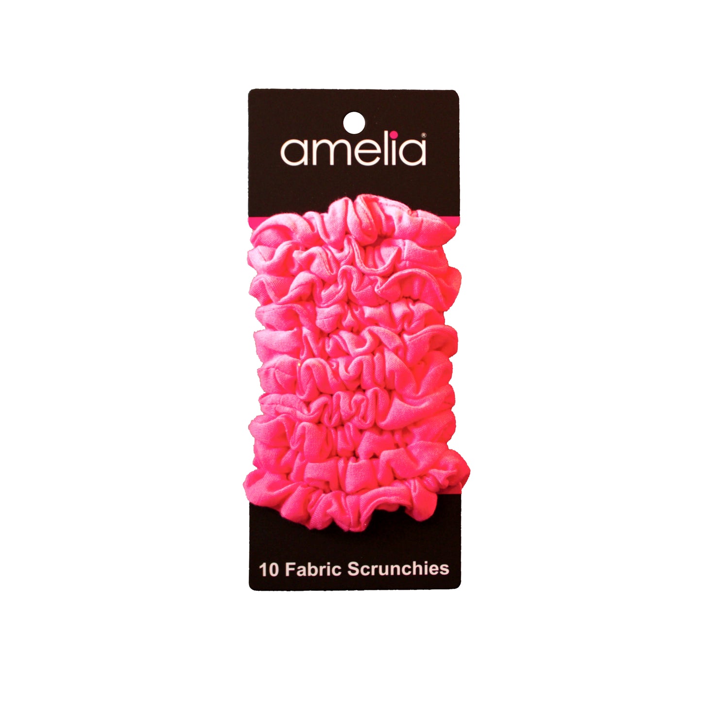 Amelia Beauty, Medium Neon Pink Jersey Scrunchies, 2.5in Diameter, Gentle on Hair, Strong Hold, No Snag, No Dents or Creases. 10 Pack