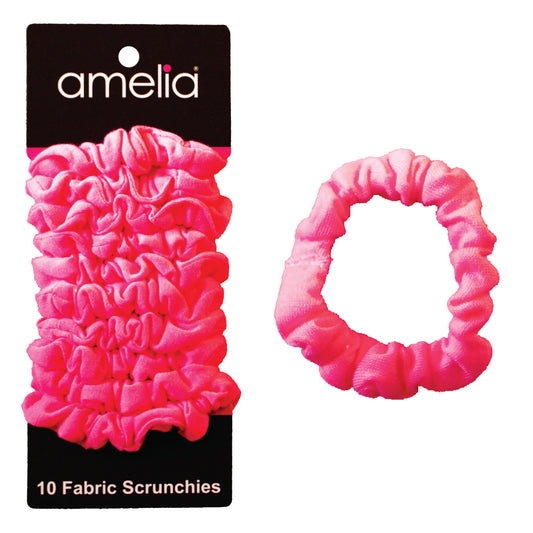 Amelia Beauty, Medium Neon Pink Jersey Scrunchies, 2.5in Diameter, Gentle on Hair, Strong Hold, No Snag, No Dents or Creases. 10 Pack