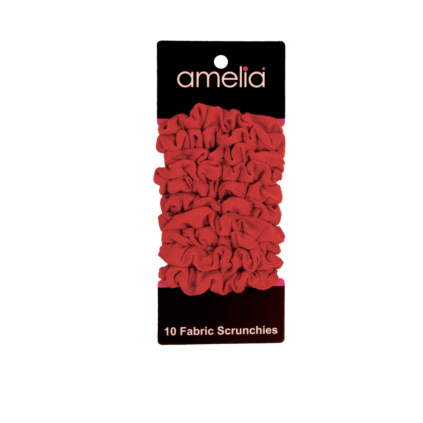 Amelia Beauty, Medium Red Jersey Scrunchies, 2.5in Diameter, Gentle on Hair, Strong Hold, No Snag, No Dents or Creases. 10 Pack