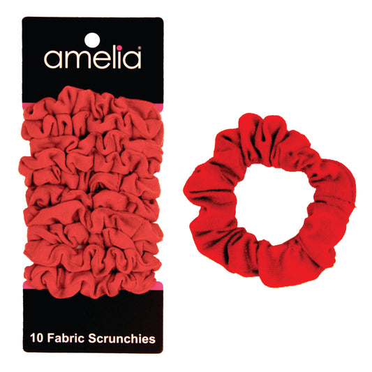 Amelia Beauty, Medium Red Jersey Scrunchies, 2.5in Diameter, Gentle on Hair, Strong Hold, No Snag, No Dents or Creases. 10 Pack