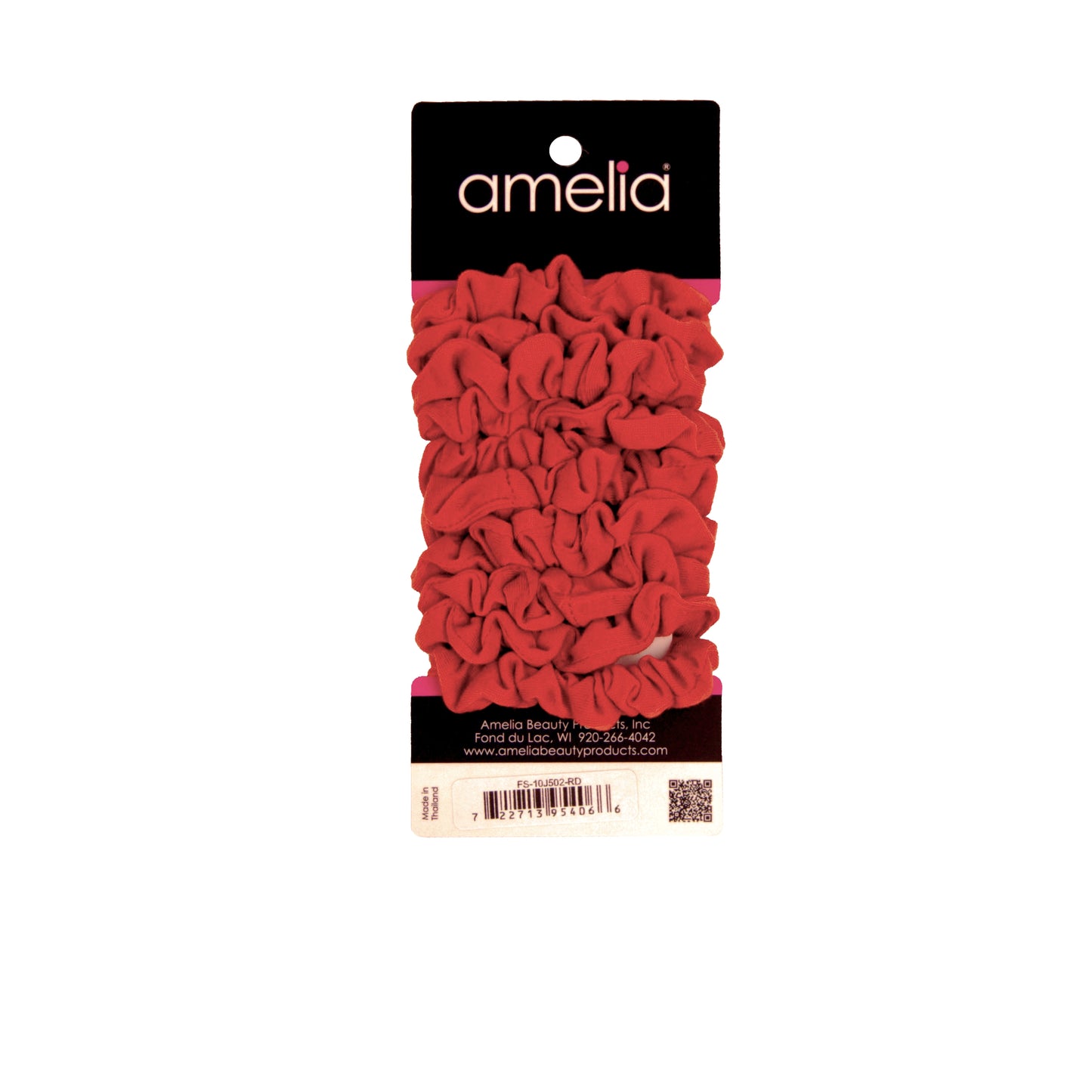 Amelia Beauty, Medium Red Jersey Scrunchies, 2.5in Diameter, Gentle on Hair, Strong Hold, No Snag, No Dents or Creases. 10 Pack