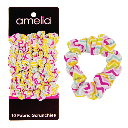 Amelia Beauty, Medium Pastel Stripe Jersey Scrunchies, 2.5in Diameter, Gentle on Hair, Strong Hold, No Snag, No Dents or Creases. 10 Pack