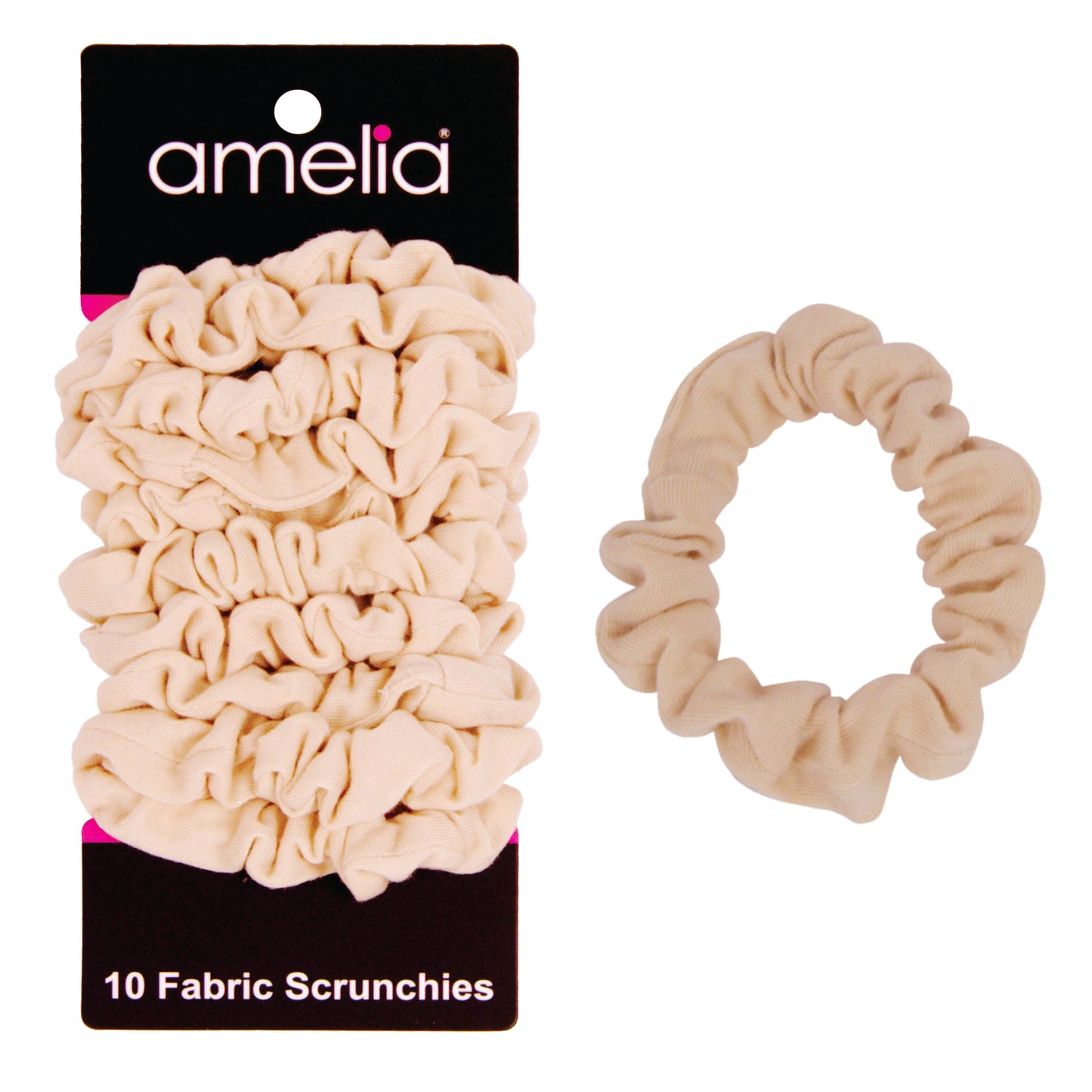 Amelia Beauty, Medium Tan Jersey Scrunchies, 2.5in Diameter, Gentle on Hair, Strong Hold, No Snag, No Dents or Creases. 10 Pack