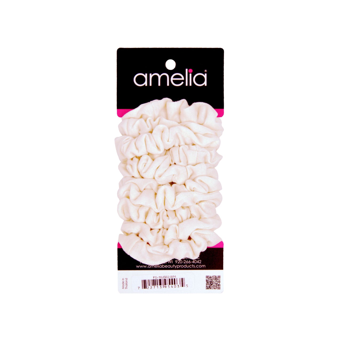 Amelia Beauty, Medium White Jersey Scrunchies, 2.5in Diameter, Gentle on Hair, Strong Hold, No Snag, No Dents or Creases. 10 Pack