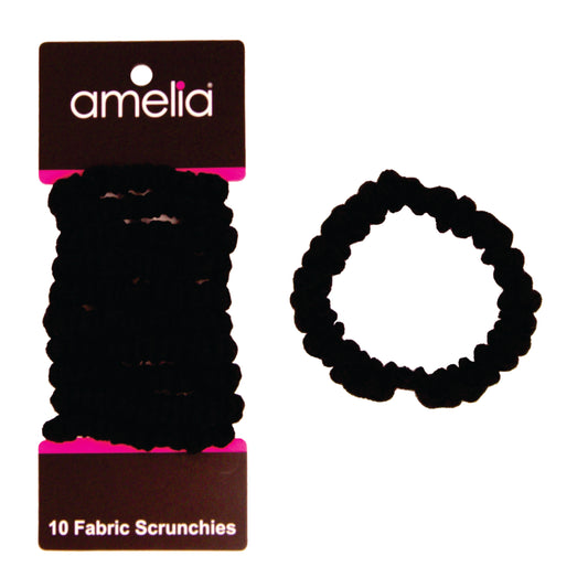 Amelia Beauty, Black Ribbed Scrunchies, 2.25in Diameter, Gentle on Hair, Strong Hold, No Snag, No Dents or Creases. 10 Pack