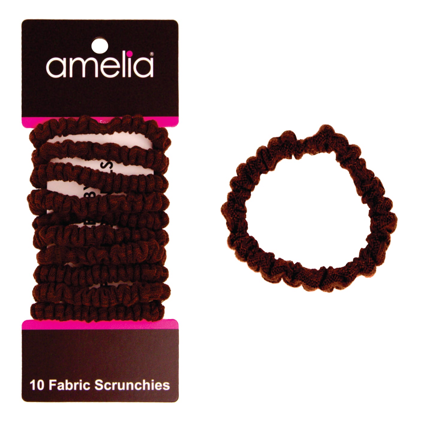 Amelia Beauty, Brown Ribbed Scrunchies, 2.25in Diameter, Gentle on Hair, Strong Hold, No Snag, No Dents or Creases. 10 Pack