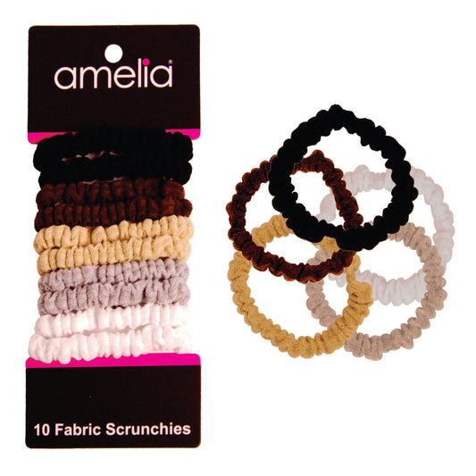 Amelia Beauty, Earth Tone Mix Ribbed Scrunchies, 2.25in Diameter, Gentle on Hair, Strong Hold, No Snag, No Dents or Creases. 10 Pack