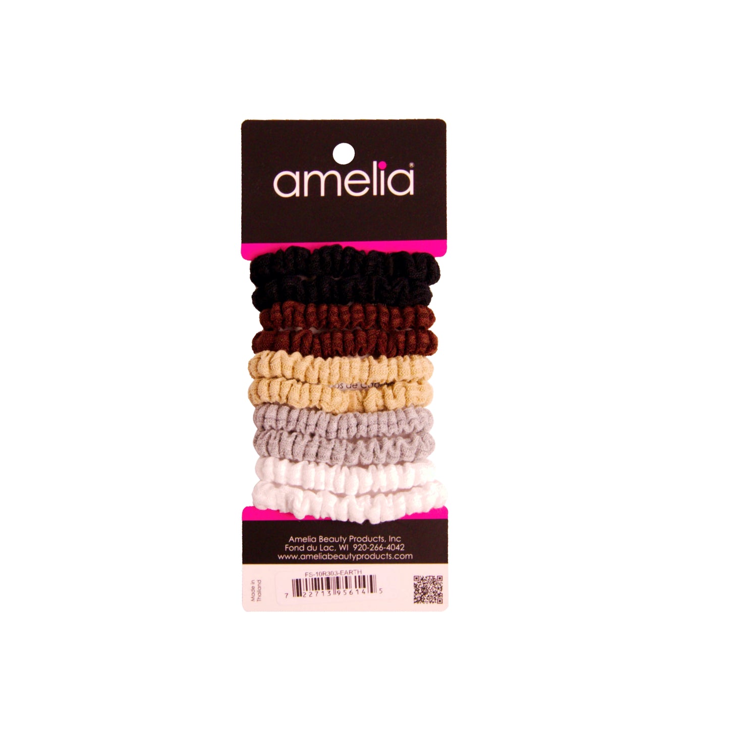 Amelia Beauty, Earth Tone Mix Ribbed Scrunchies, 2.25in Diameter, Gentle on Hair, Strong Hold, No Snag, No Dents or Creases. 10 Pack