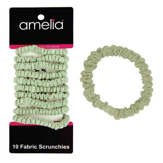 Amelia Beauty, Pastel Green Ribbed Scrunchies, 2.25in Diameter, Gentle on Hair, Strong Hold, No Snag, No Dents or Creases. 10 Pack