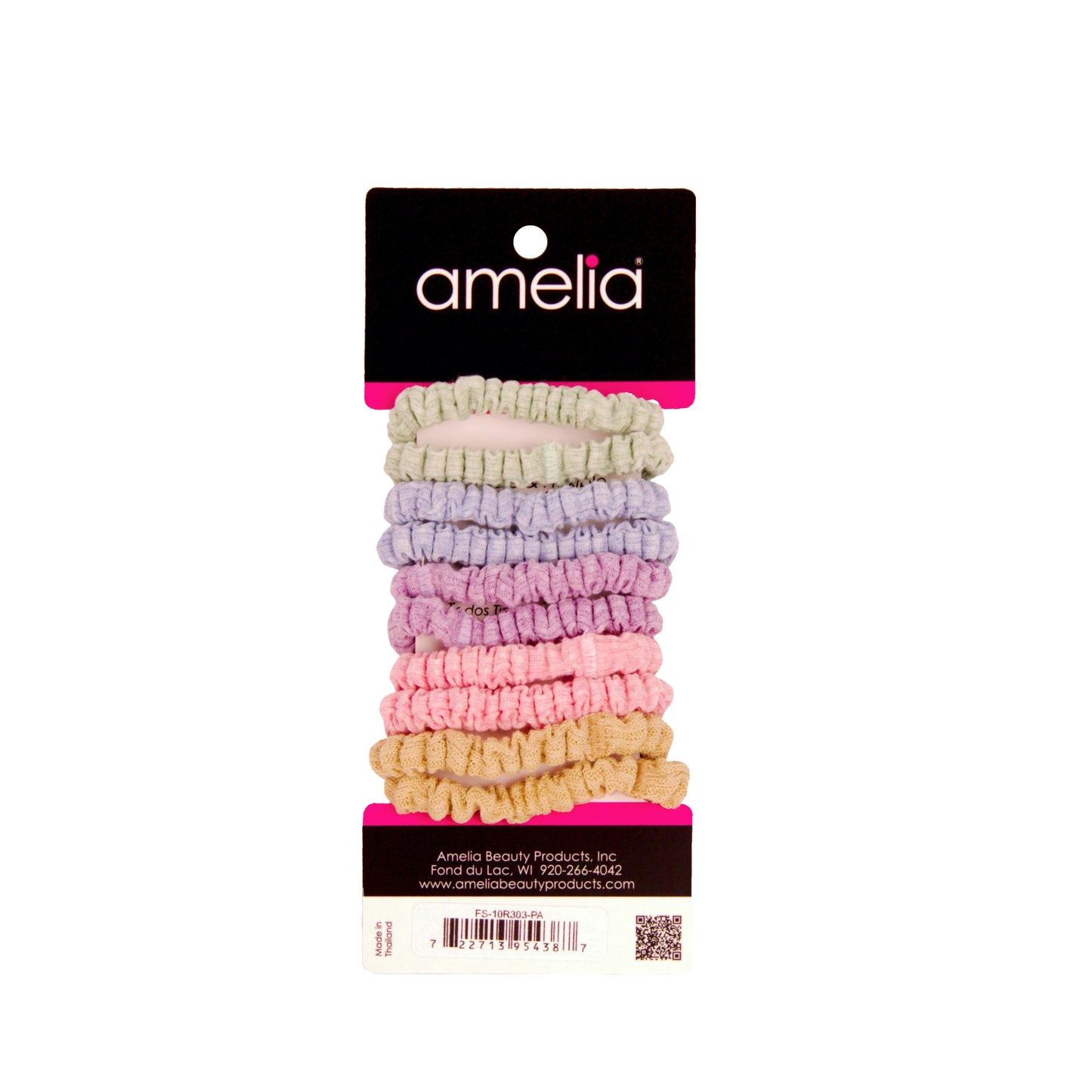 Amelia Beauty, Pastels Ribbed Scrunchies, 2.25in Diameter, Gentle on Hair, Strong Hold, No Snag, No Dents or Creases. 10 Pack