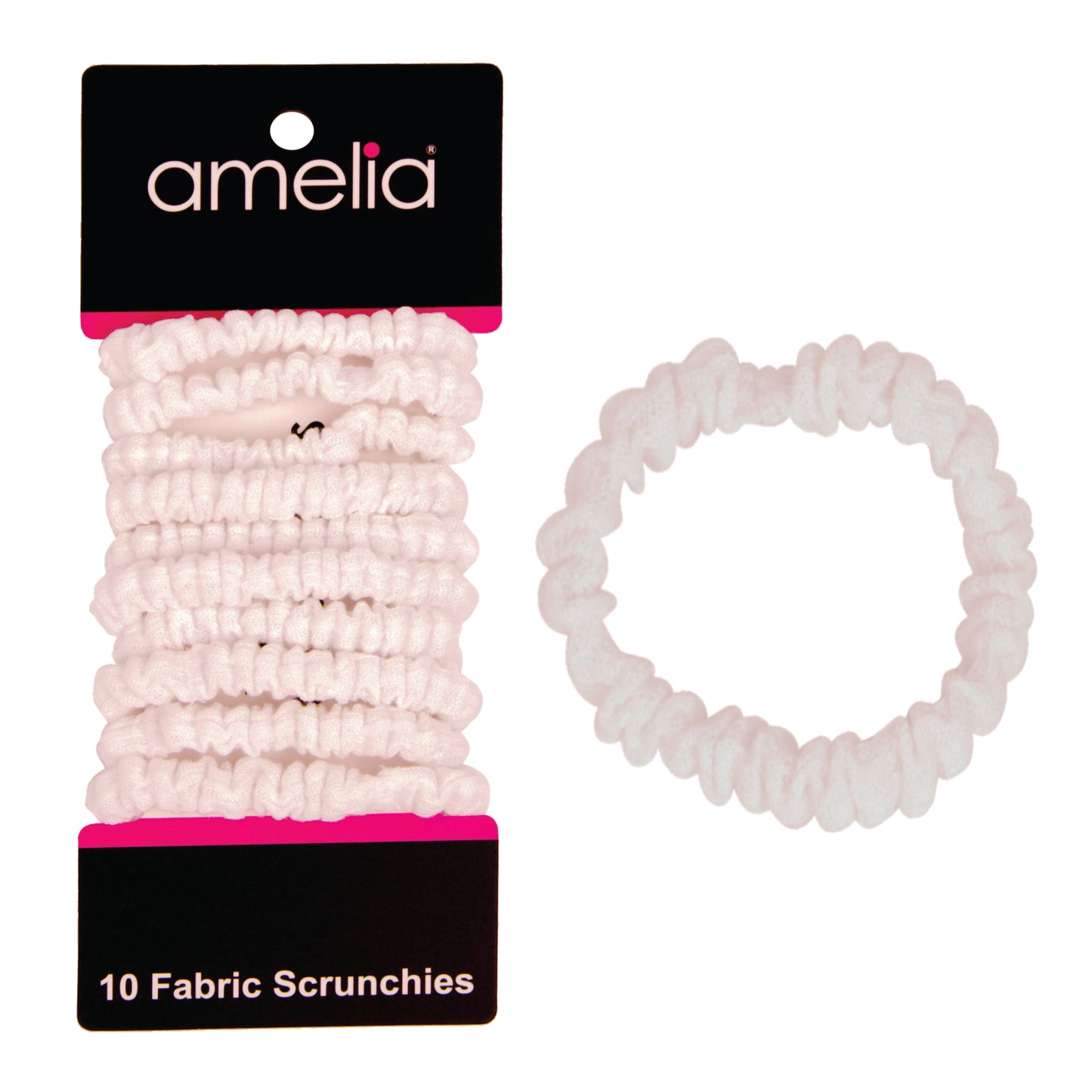 Amelia Beauty, White Ribbed Scrunchies, 2.25in Diameter, Gentle on Hair, Strong Hold, No Snag, No Dents or Creases. 10 Pack
