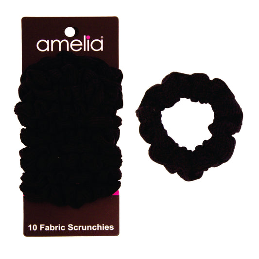 Amelia Beauty, Medium Black Ribbed Scrunchies, 2.5in Diameter, Gentle on Hair, Strong Hold, No Snag, No Dents or Creases. 10 Pack