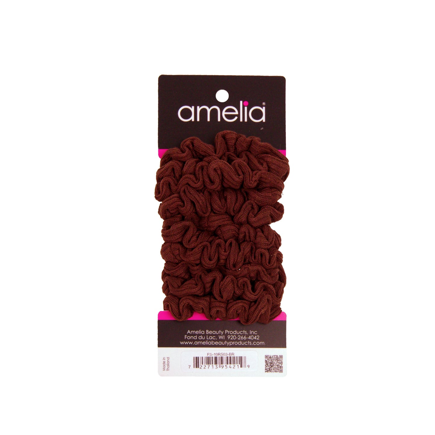 Amelia Beauty, Medium Brown Ribbed Scrunchies, 2.5in Diameter, Gentle on Hair, Strong Hold, No Snag, No Dents or Creases. 10 Pack