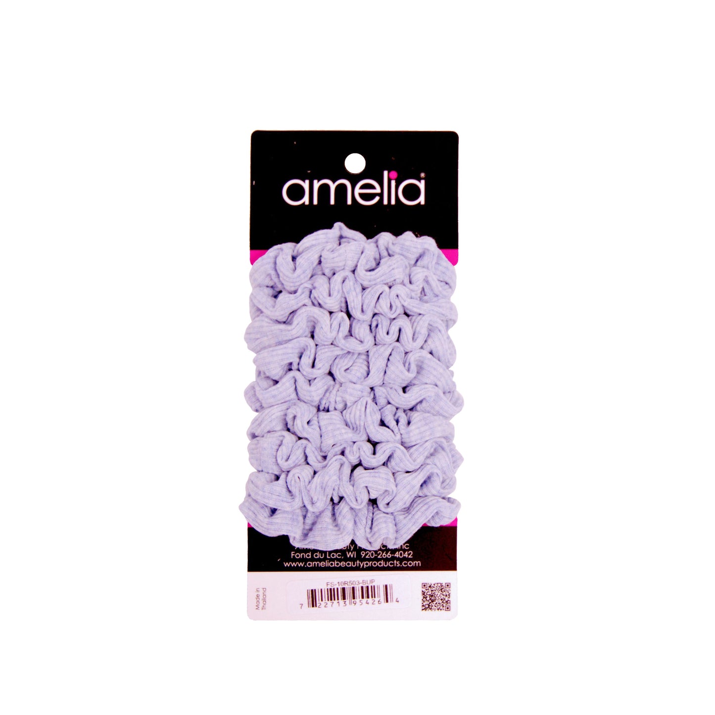 Amelia Beauty, Medium Pastel Blue Ribbed Scrunchies, 2.5in Diameter, Gentle on Hair, Strong Hold, No Snag, No Dents or Creases. 10 Pack