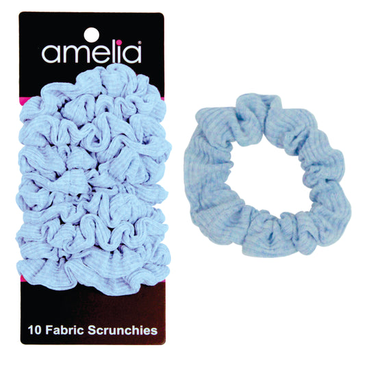 Amelia Beauty, Medium Pastel Blue Ribbed Scrunchies, 2.5in Diameter, Gentle on Hair, Strong Hold, No Snag, No Dents or Creases. 10 Pack