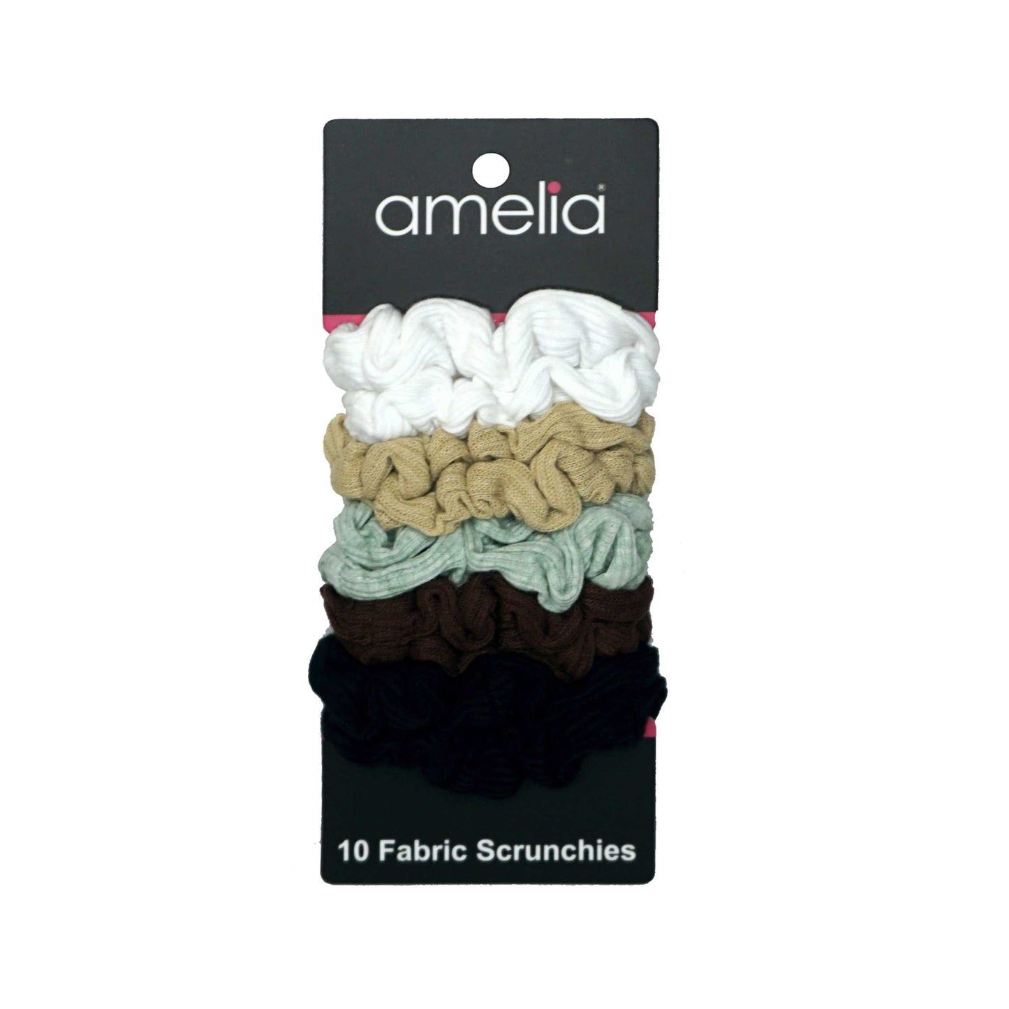 Amelia Beauty, Medium Earth Tones Ribbed Scrunchies, 2.5in Diameter, Gentle on Hair, Strong Hold, No Snag, No Dents or Creases. 10 Pack