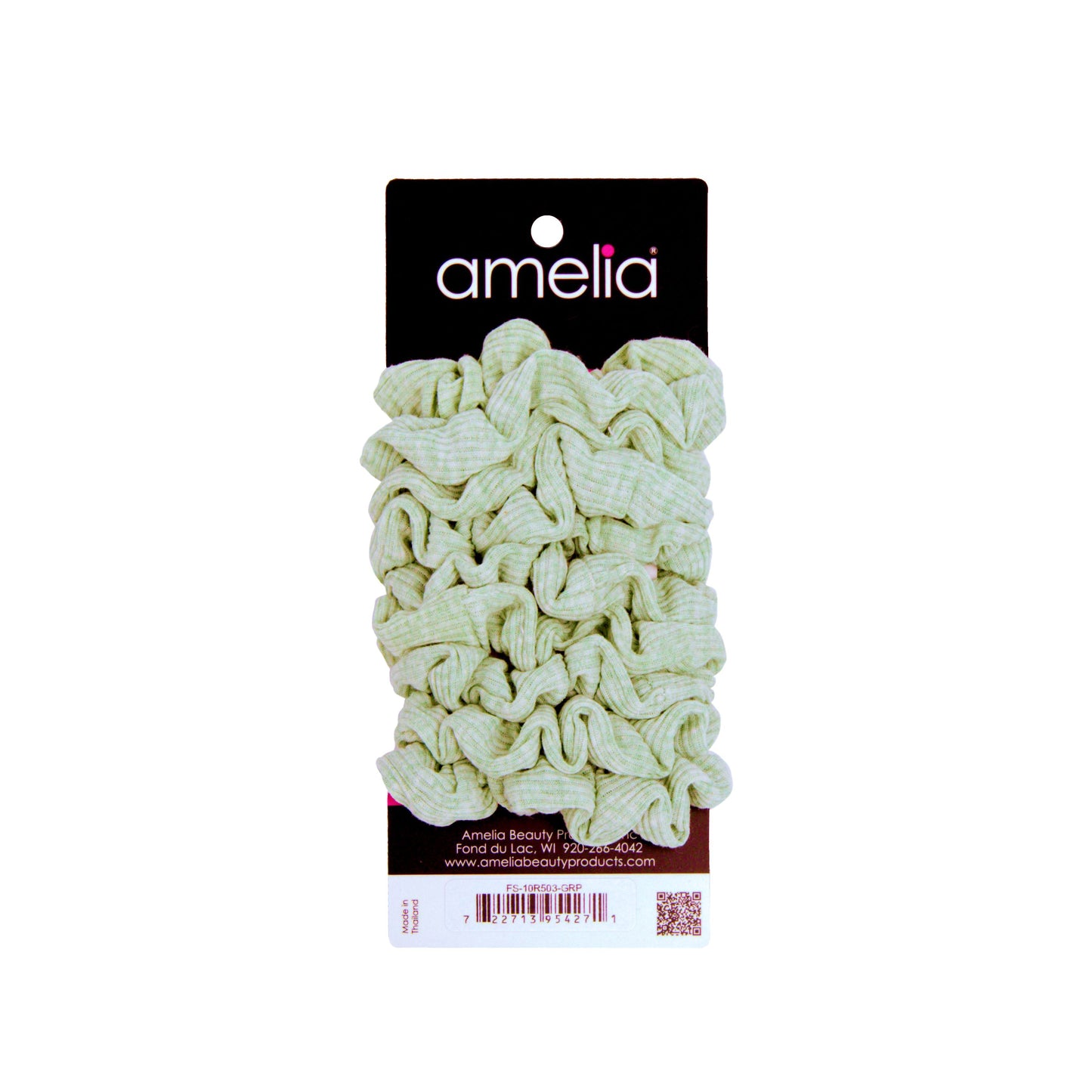 Amelia Beauty, Medium Pastel Green Ribbed Scrunchies, 2.5in Diameter, Gentle on Hair, Strong Hold, No Snag, No Dents or Creases. 10 Pack
