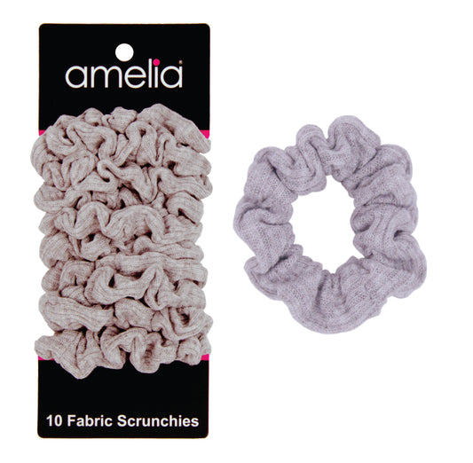 Amelia Beauty, Medium Gray Ribbed Scrunchies, 2.5in Diameter, Gentle on Hair, Strong Hold, No Snag, No Dents or Creases. 10 Pack