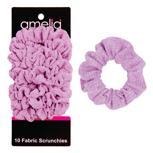 Amelia Beauty, Medium Pastel Purple Ribbed Scrunchies, 2.5in Diameter, Gentle on Hair, Strong Hold, No Snag, No Dents or Creases. 10 Pack