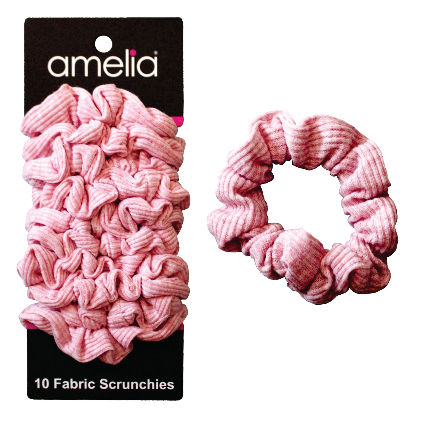 Amelia Beauty, Medium Pastel Red Ribbed Scrunchies, 2.5in Diameter, Gentle on Hair, Strong Hold, No Snag, No Dents or Creases. 10 Pack
