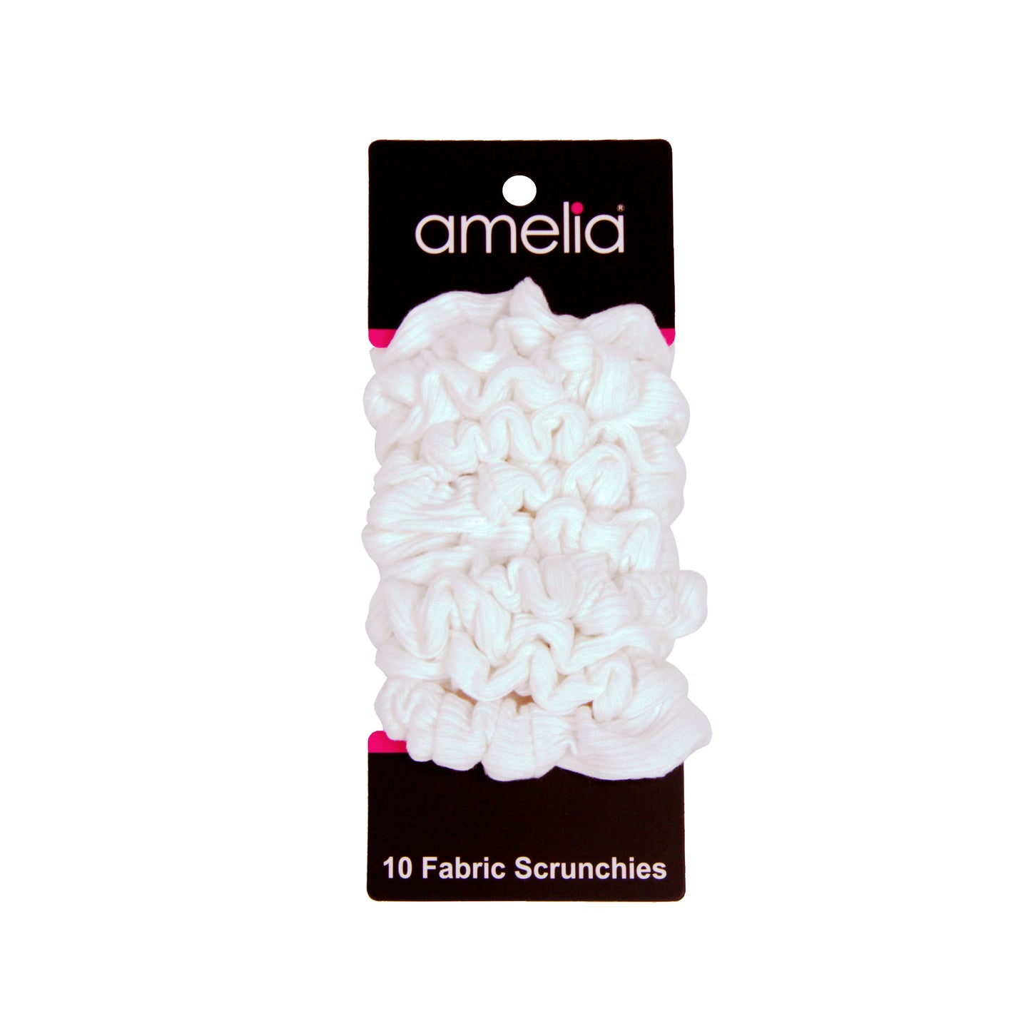 Amelia Beauty, Medium White Ribbed Scrunchies, 2.5in Diameter, Gentle on Hair, Strong Hold, No Snag, No Dents or Creases. 10 Pack