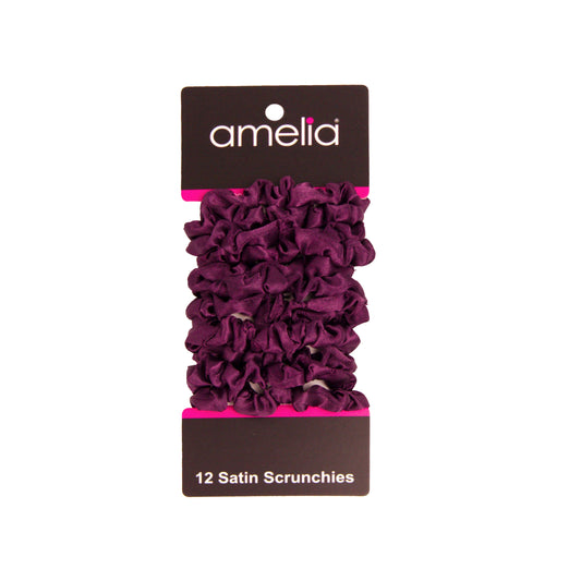 Amelia Beauty, Burgundy Satin Scrunchies, 2.25in Diameter, Gentle on Hair, Strong Hold, No Snag, No Dents or Creases. 12 Pack