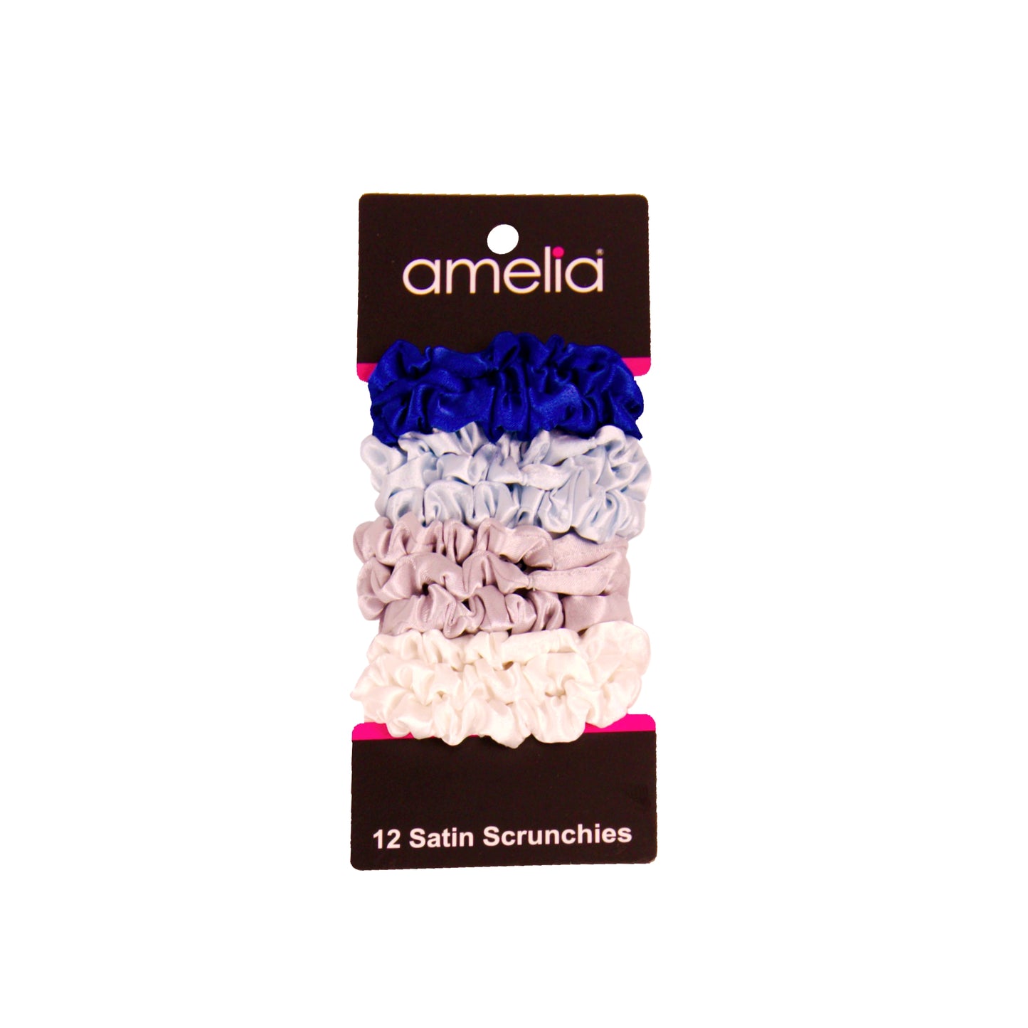 Amelia Beauty, Ocean Mix Satin Scrunchies, 2.25in Diameter, Gentle on Hair, Strong Hold, No Snag, No Dents or Creases. 12 Pack