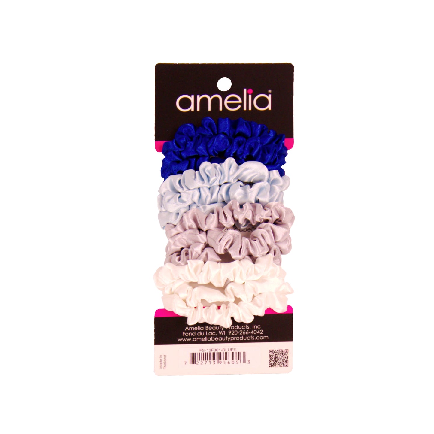 Amelia Beauty, Ocean Mix Satin Scrunchies, 2.25in Diameter, Gentle on Hair, Strong Hold, No Snag, No Dents or Creases. 12 Pack