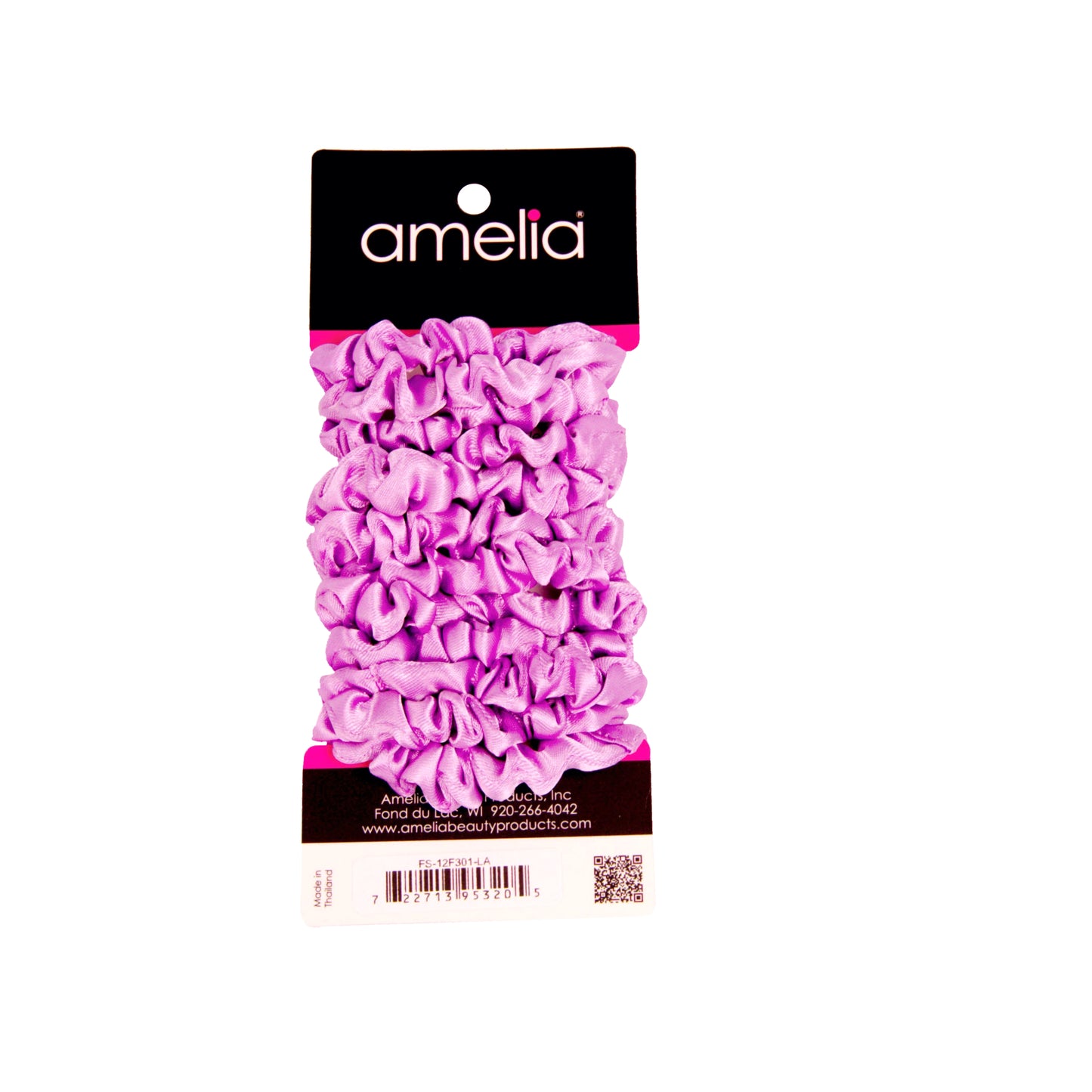 Amelia Beauty, Lavender Satin Scrunchies, 2.25in Diameter, Gentle on Hair, Strong Hold, No Snag, No Dents or Creases. 12 Pack