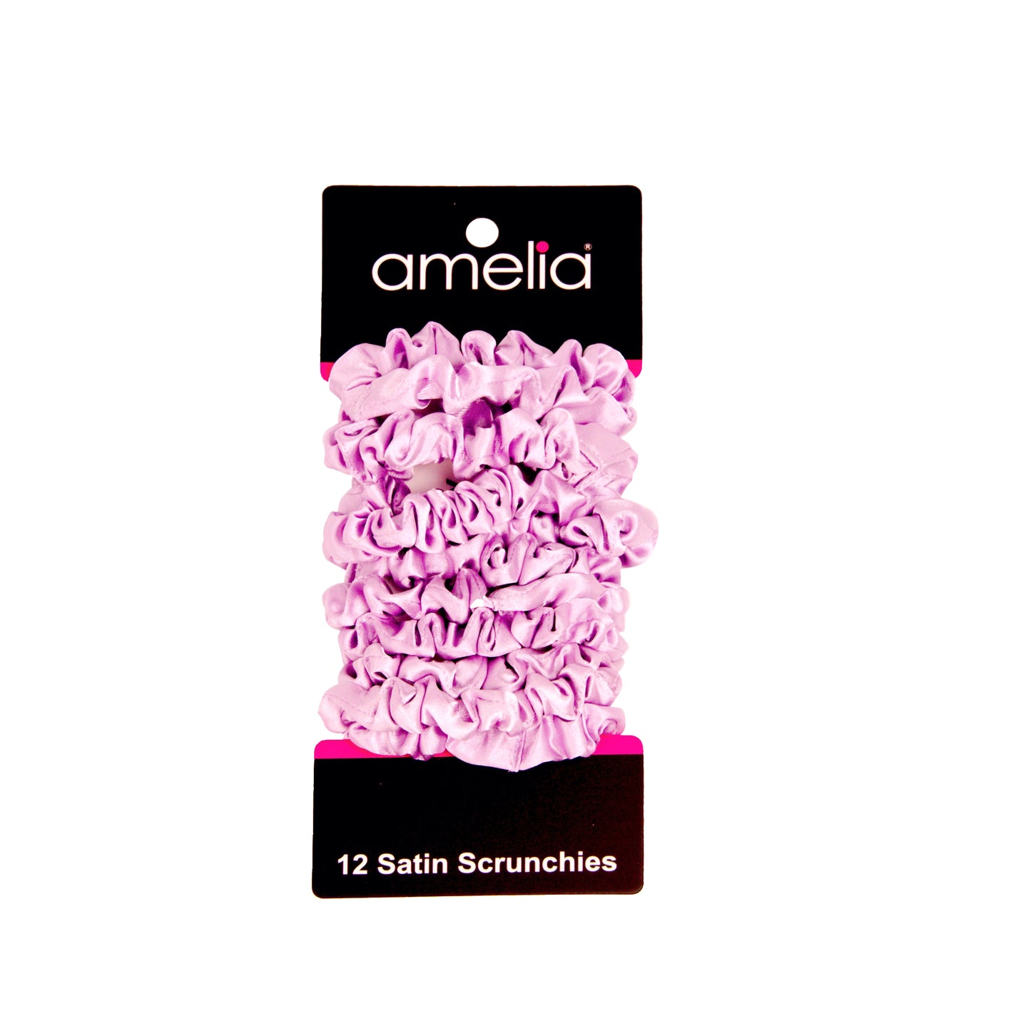 Amelia Beauty, Pink Satin Scrunchies, 2.25in Diameter, Gentle on Hair, Strong Hold, No Snag, No Dents or Creases. 12 Pack