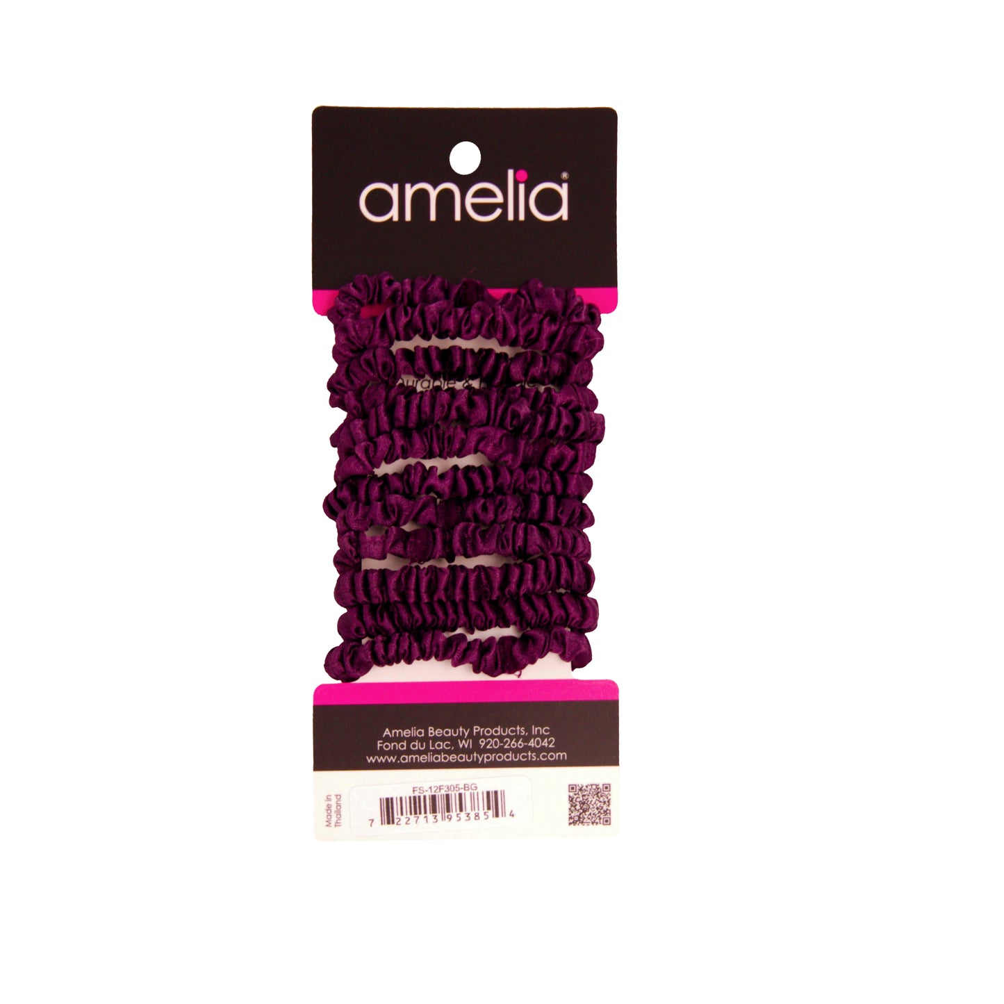 Amelia Beauty, Burgundy Skinny Satin Scrunchies, 2in Diameter, Gentle and Strong Hold, No Snag, No Dents or Creases. 12 Pack
