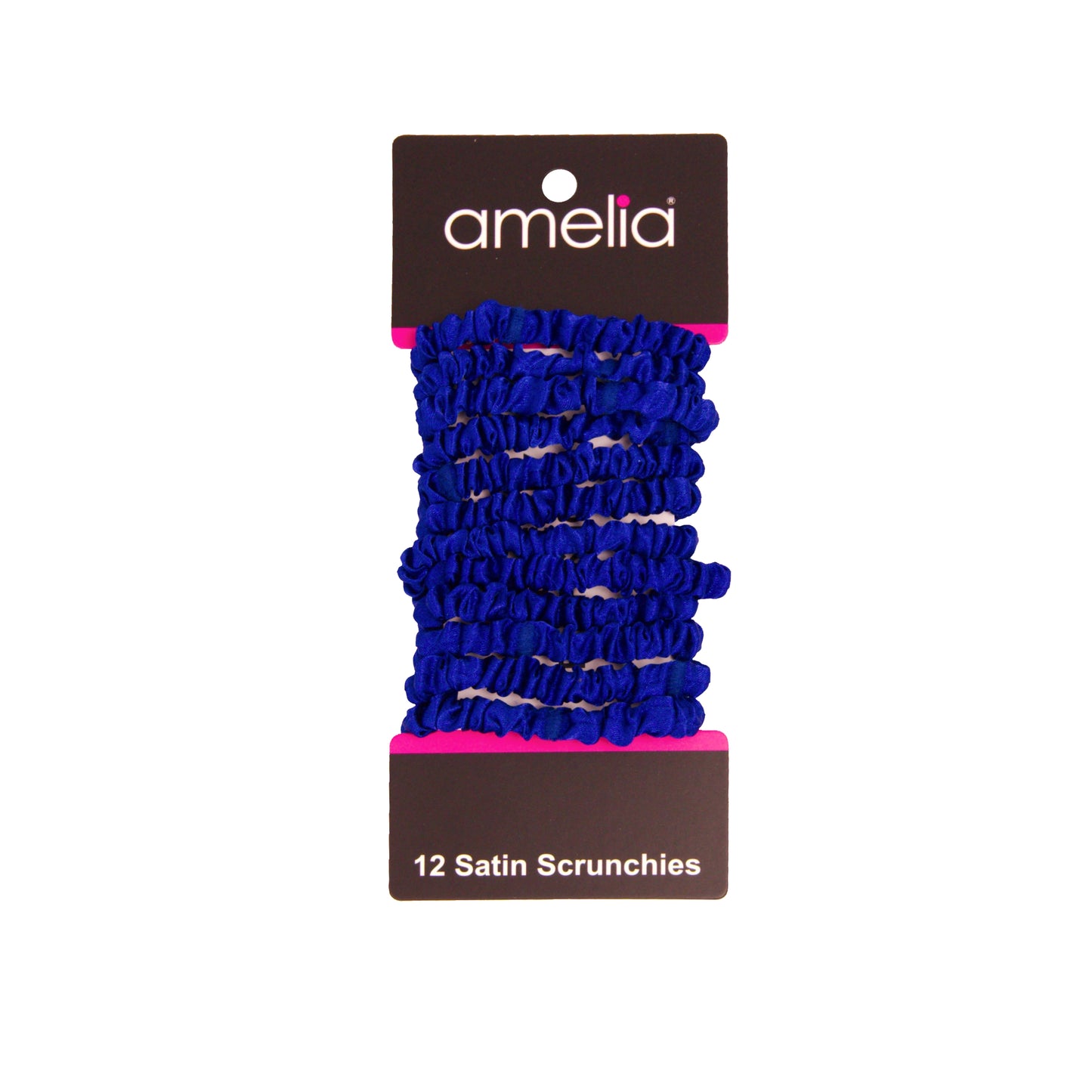 Amelia Beauty, Blue Skinny Satin Scrunchies, 2in Diameter, Gentle and Strong Hold, No Snag, No Dents or Creases. 12 Pack