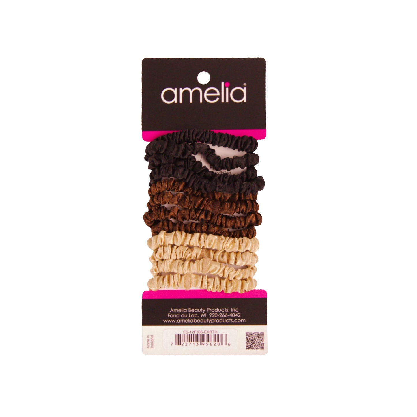 Amelia Beauty, Earth Tones Skinny Satin Scrunchies, 2in Diameter, Gentle and Strong Hold, No Snag, No Dents or Creases. 12 Pack